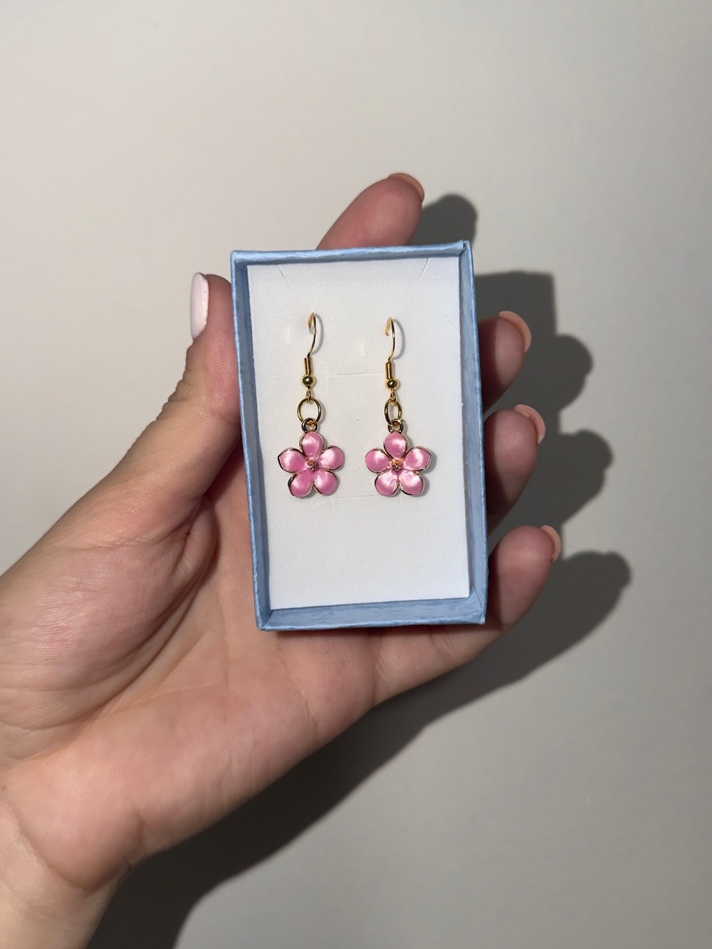 Pink Floral Drop Earrings with Gold Hooks